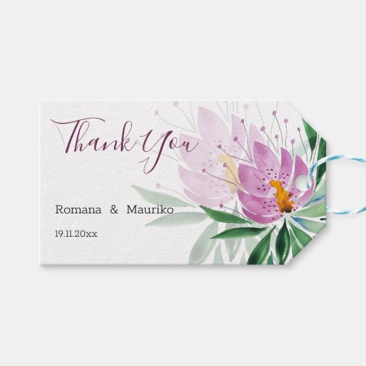 Romantische Boho Lotus Floral Waterverf Art Cadeaulabel (Voorkant (Horizontaal))