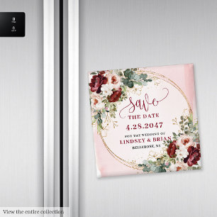 Romantische Boho Marsala Blush Gouden Bloemenmagne Magneet