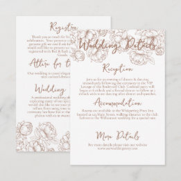 Romantische Boho Mocha Mousse Bloemen Trouwdetails Informatiekaartje