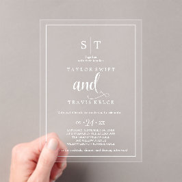 Romantische Boho Monogram Acryl Trouw Uitnodiging