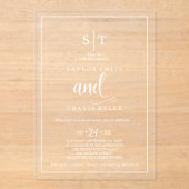 Romantische Boho Monogram Acryl Trouw Uitnodiging (Voorkant)