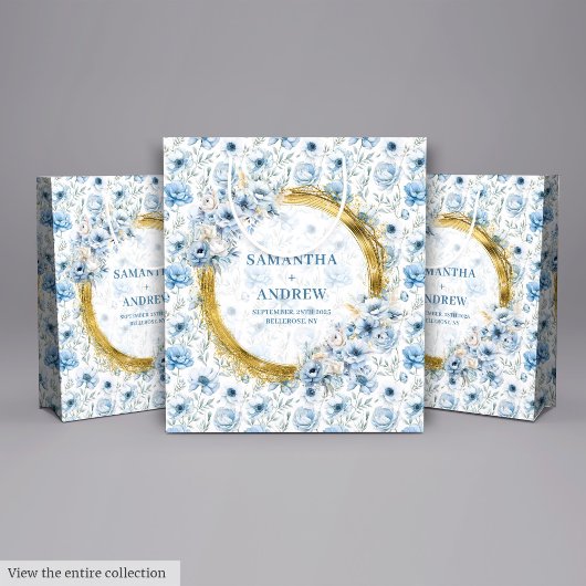 Romantische Boho Pastel Blauw Goud Trouwcadeau Tas Groot Cadeauzakje