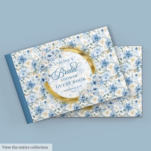 Romantische Boho Pastel Blauw Goud Wilde Bloemen B Gastenboek