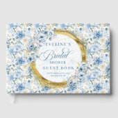Romantische Boho Pastel Blauw Goud Wilde Bloemen B Gastenboek (Voorkant)