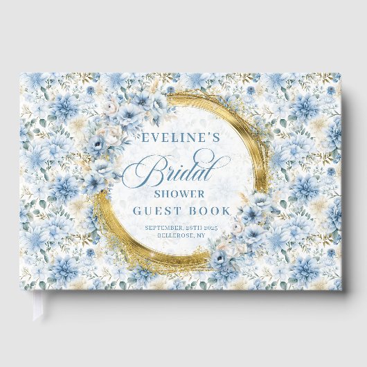 Romantische Boho Pastel Blauw Goud Wilde Bloemen B Gastenboek (Voorkant)