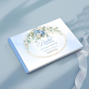 Romantische Boho Pastel Blauwe Bloemen Groene Plan Gastenboek