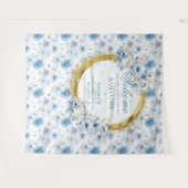 Romantische Boho Pastel Blauwe Gouden Huwelijksfot Wandkleed (Voorkant (horizontaal))