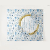 Romantische Boho Pastel Blauwe Gouden Trouw Tapijt Wandkleed (Voorkant (horizontaal))