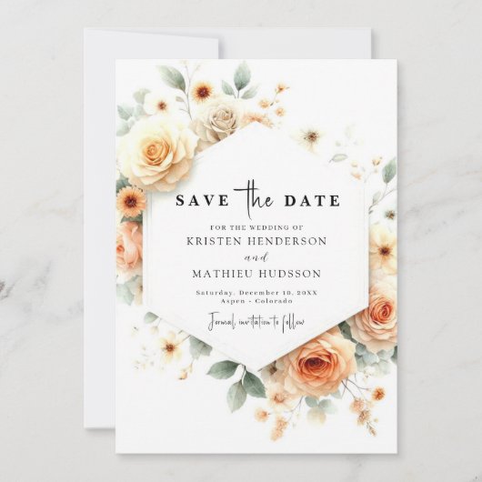Romantische Boho Peach bruiloft Save The Date (Voorkant)
