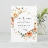 Romantische Boho Peach bruiloft Save The Date (Staand voorkant)