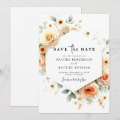 Romantische Boho Peach bruiloft Save The Date (Voorkant / Achterkant)