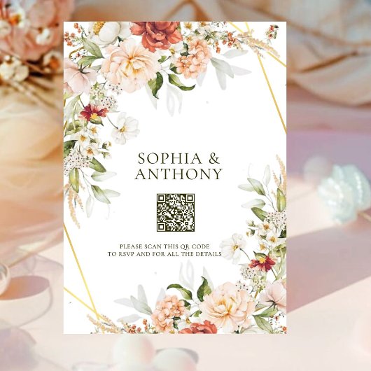 Romantische Boho Peony Roos Ranunculus Gold Weddin Kaart