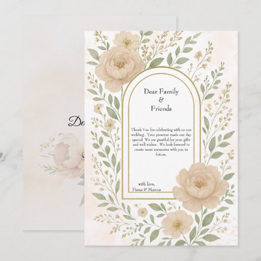 Romantische Boho pioenen & groen Elegante bruiloft Bedankkaart (Voorkant / Achterkant)