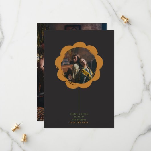 romantische boho retro geschilderde bloem kader fo save the date (Voorkant / Achterkant in situ)