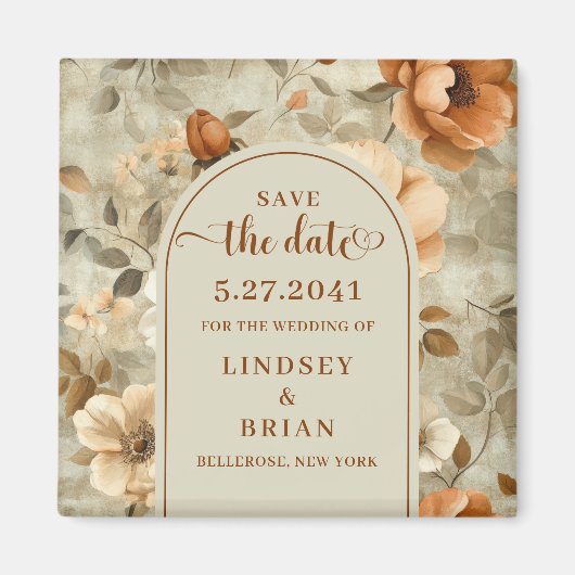 Romantische Boho Roest Ivoor Olijf Bloemige Save t Magneet (Voorkant)