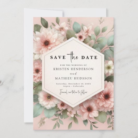 Romantische Boho Roze Bloemen Huwelijk Save The Date (Voorkant)