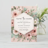 Romantische Boho Roze Bloemen Huwelijk Save The Date (Staand voorkant)