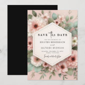Romantische Boho Roze Bloemen Huwelijk Save The Date (Voorkant / Achterkant)