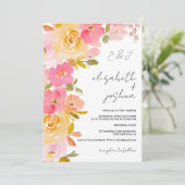 Romantische boho roze geel bloemenfoto bruiloft kaart (Staand voorkant)