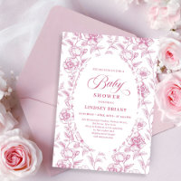 Romantische Boho Roze Roze Bloemen Baby Shower
