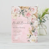 Romantische Boho Roze Rozen & Pampas Bruidsbrunch Kaart (Staand voorkant)