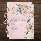 Romantische Boho Roze Rozen & Pampas Bruidslunch Kaart