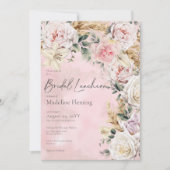 Romantische Boho Roze Rozen & Pampas Bruidslunch Kaart (Voorkant)