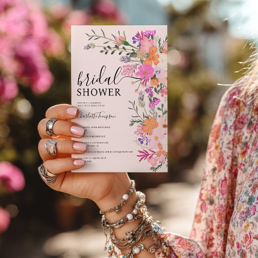 Romantische boho roze wilde bloementuin vrijgezell kaart