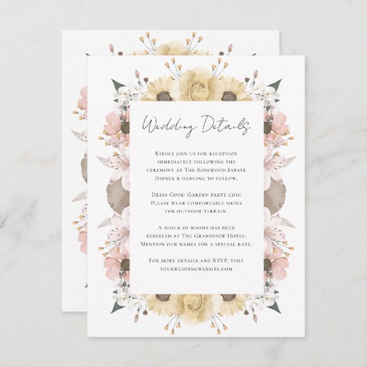 Romantische Boho Rustieke Bloemen Neutrale Fotobru Informatiekaartje (Voorkant / Achterkant)