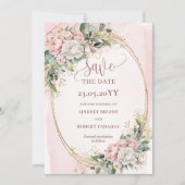 Romantische Boho Stof Roze Bloemige Bewaar De Datu Save The Date (Voorkant)