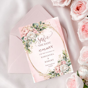 Romantische Boho Stof Roze Bloemige Bewaar De Datu Save The Date