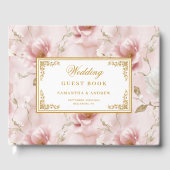 Romantische boho stoffige roze gouden bruiloft gas gastenboek (Voorkant)