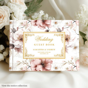 Romantische boho stoffige roze gouden bruiloft gas gastenboek