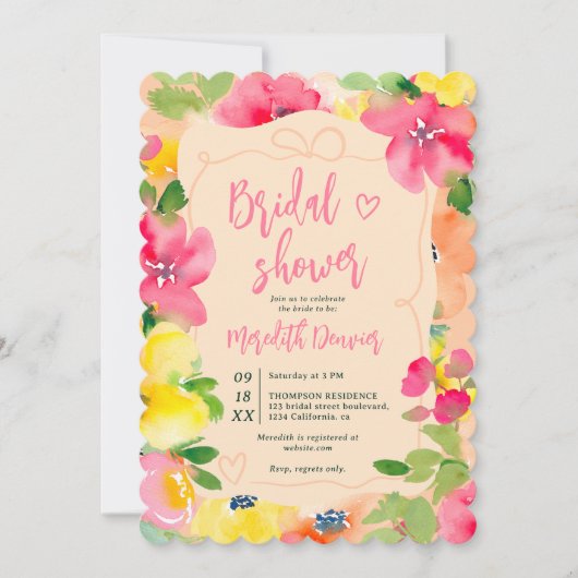 Romantische boho vet roze bloemenboog vrijgezellen kaart (Voorkant)