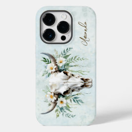 Romantische Boho Waterverf Bloemen Koe Schedel Case-Mate iPhone 14 Pro Hoesje