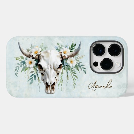 Romantische Boho Waterverf Bloemen Koe Schedel Case-Mate iPhone Case (Achterkant (horizontaal))