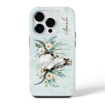 Romantische Boho Waterverf Bloemen Koe Schedel