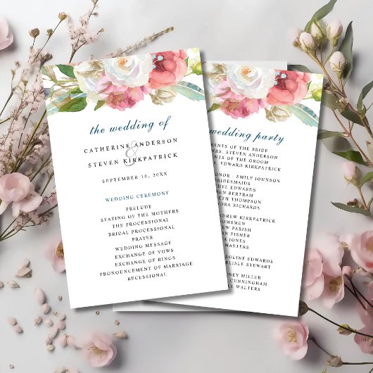 Romantische Boho Waterverf Bloemen Trouwprogramma