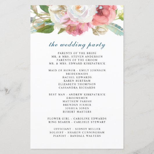 Romantische Boho Waterverf Bloemen Trouwprogramma (Achterkant)