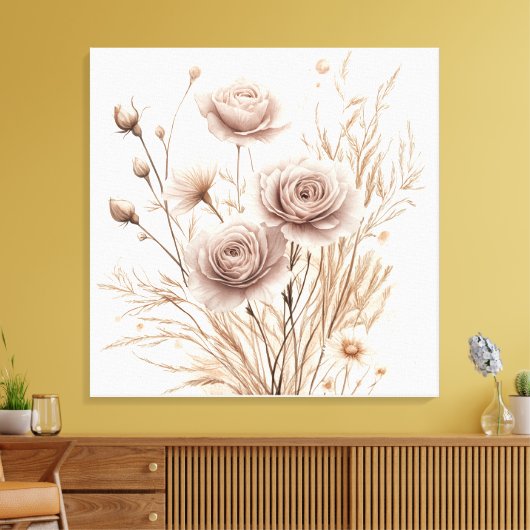 Romantische Boho Waterverf Floral Art Canvas Print (Insitu (Woonkamer))