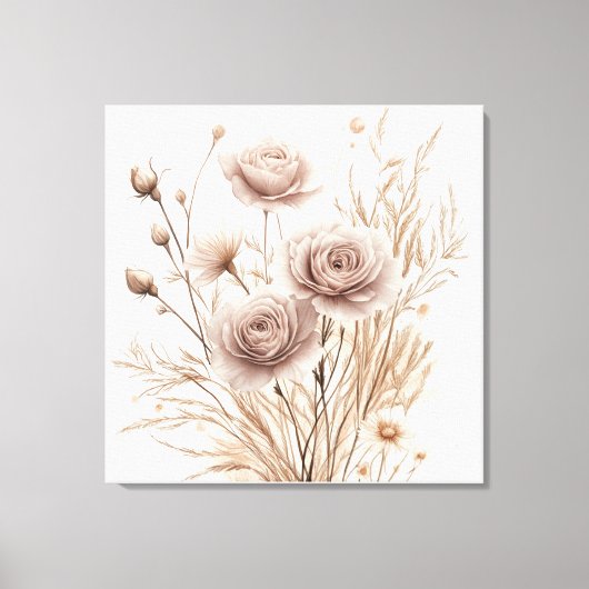 Romantische Boho Waterverf Floral Art Canvas Print (Voorkant)