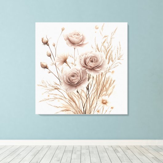 Romantische Boho Waterverf Floral Art Canvas Print (Insitu (Houten vloer))