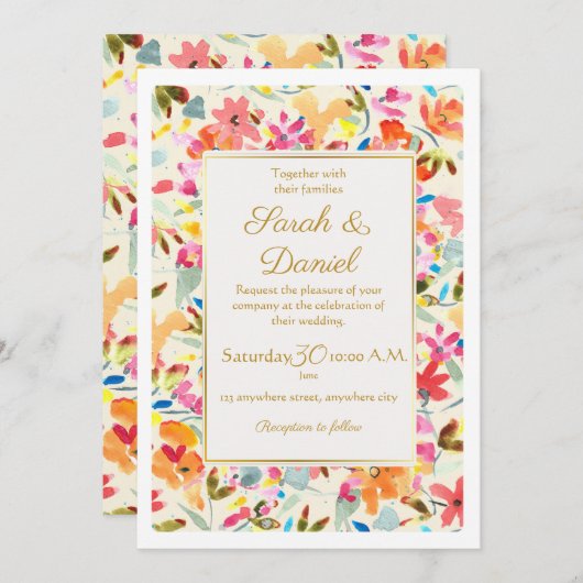 Romantische Boho Wildflower bruiloft uitnodiging (Voorkant / Achterkant)