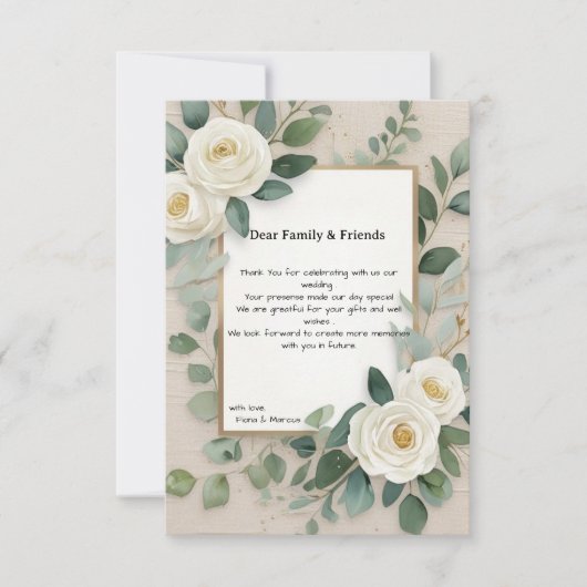 Romantische Boho Witte Rozen Elegante bruiloft Bedankkaart (Voorkant)