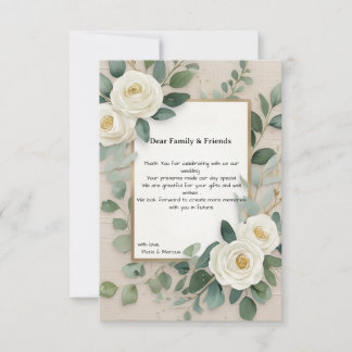 Romantische Boho Witte Rozen Elegante bruiloft Bedankkaart
