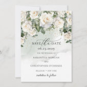 Romantische boho witte rozen en groen blad save the date (Voorkant)