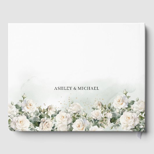 Romantische boho witte rozen en groen bruiloft gastenboek (Achterkant)