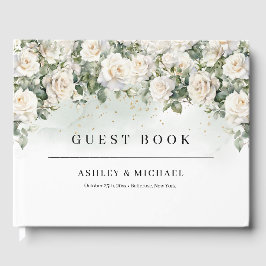 Romantische boho witte rozen en groen bruiloft gastenboek