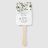 Romantische boho witte rozen en groen bruiloft handwaaier (Voorkant)