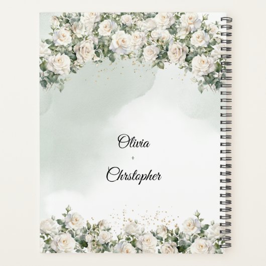 Romantische boho witte rozen en groen bruiloft planner (Achterkant)